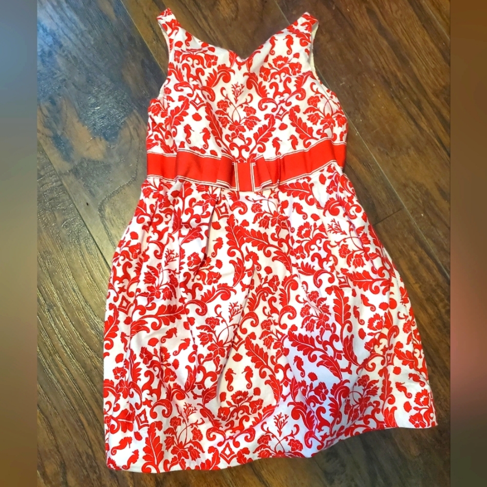 Janie and Jack Girl Dress White Red Bow Sea Horses Shells Flowers Pretty 6 Fancy